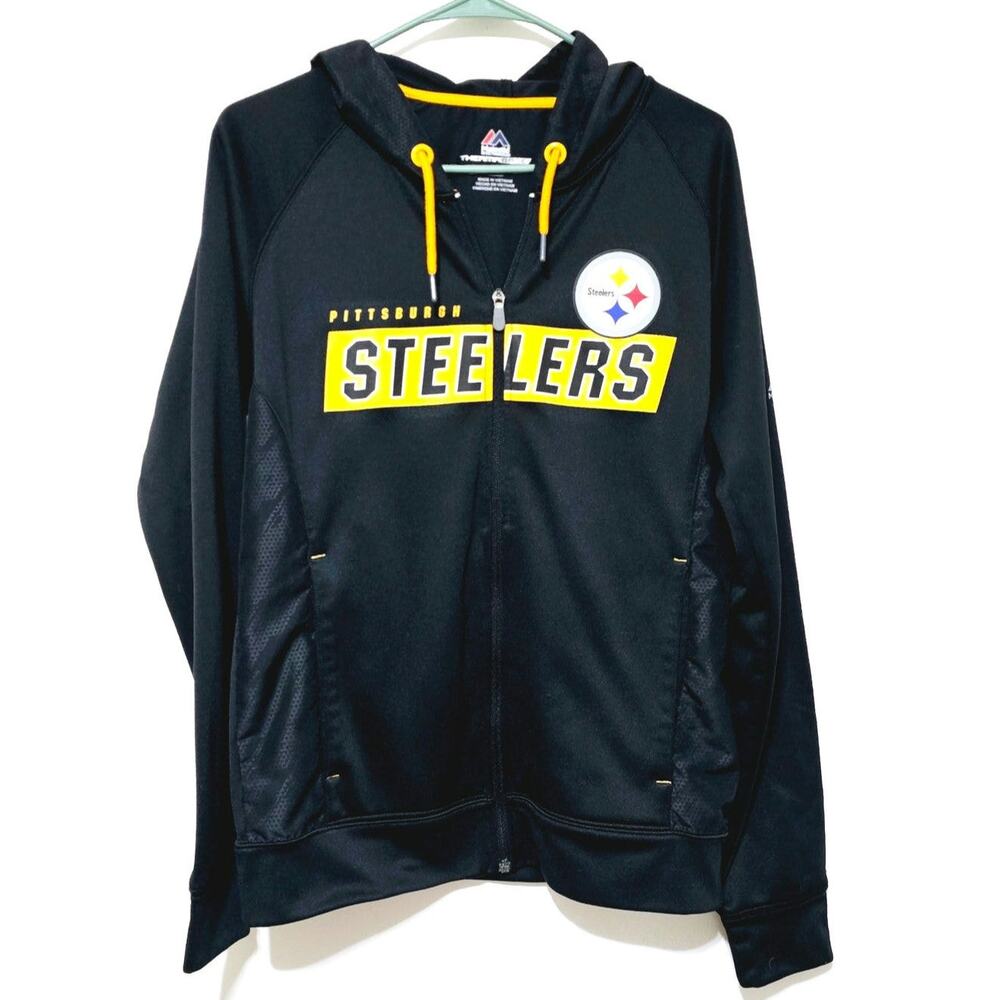 Pittsburg Steelers Majestic Thermabase Full Zip Hoodie Adult S Black Football